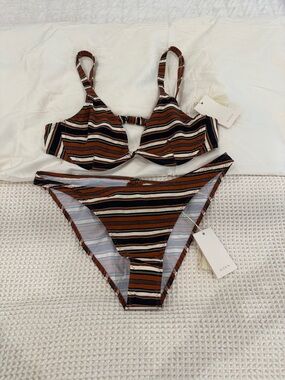 Doen Striped Bikini Set in Brown, Black & White